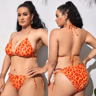 2022 New European and American Foreign Trade Swimsuit Women's Split Sexy plus size AliExpress Amazon Fat Woman Orange Swimsuit
