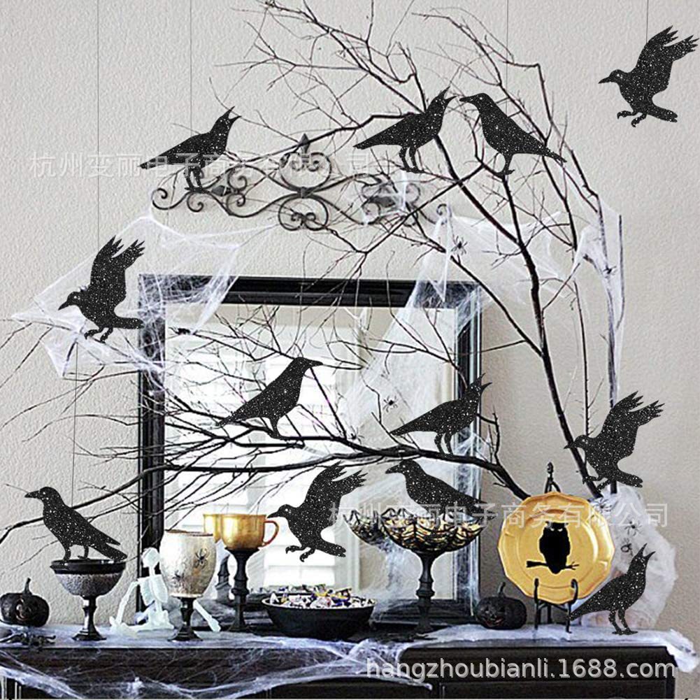 Nuevo árbol de Halloween colgante decoración pájaro Cuervo bandera Garland decoración tema cumpleaños bienvenida bebé pastel par