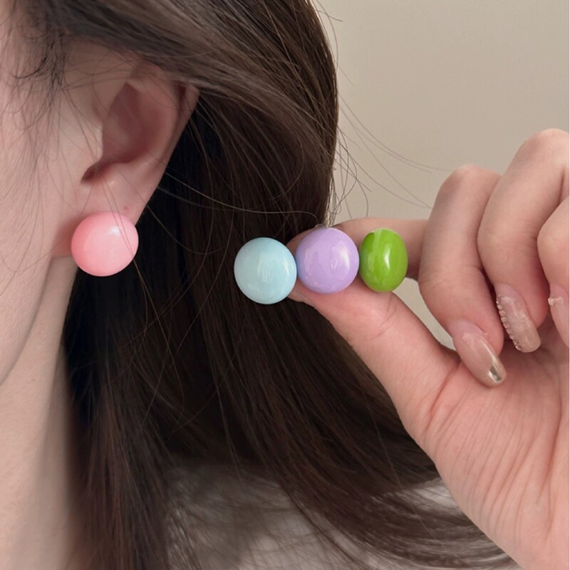 カラフルなまんじゅうビーンズイヤリング女性用 2025 新しいユニークなハイエンドイヤリング甘いシンプルな通勤多用途イヤリング|undefined