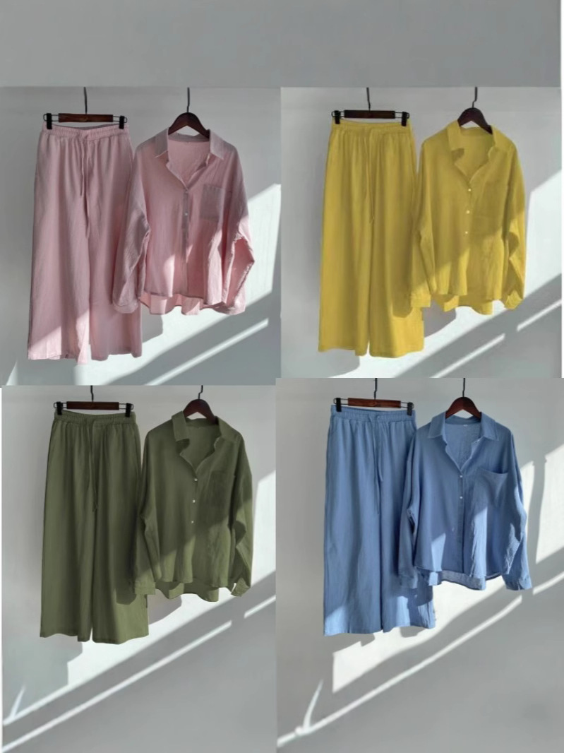 跨境亚马逊大码2025春秋棉麻衬衫套装女士 高腰宽松短裤气质2件套