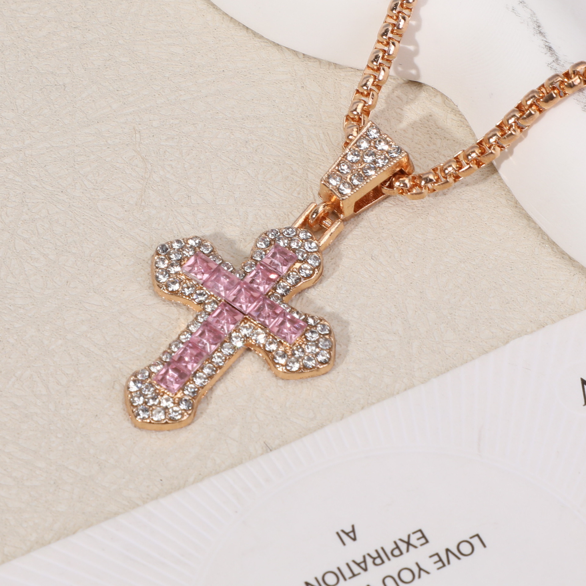 Pink pendant gold chain