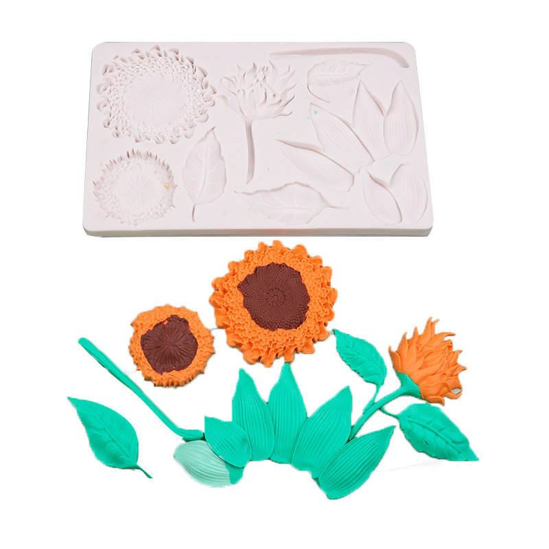 Nuevo girasol hoja molde de silicona molde de decoración de pastel de flip molde de goteo de goma molde de chocolate seco pace