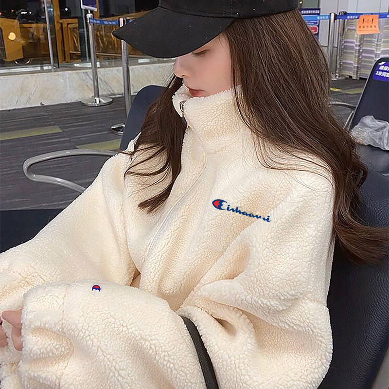 Lamb Wool Coat European Champion Winter New Style Fleece-Lined Thickened Loose Student Sweatshirt Imitation Lamb Wool Plush Cotton Jacket Lamb Wool Coat European Champion Winter New Style Fleece-Lined Thickened Loose Student Sweatshirt Imitation Lamb Wool Plush Cotton Jacket