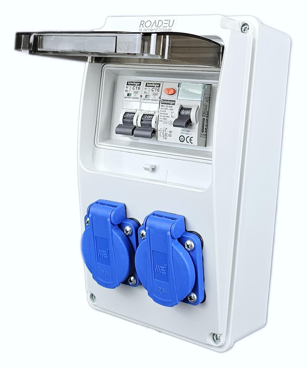 RoadEu - Stromverteiler 230V - 2x Schuko Steckdose mit Schal