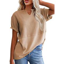 N 59307 V Neck Waist Tie Patchwork Shirt �WԺ�L�r�� �羳
