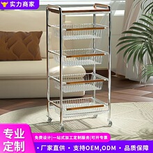 中古风置物架多功能菜篮零食厨房移动收纳架多层夹缝中小推车果蔬
