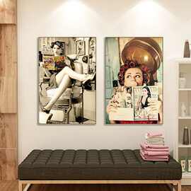理发店装饰画个性美发店洗剪吹墙面壁画创意女发型手艺人发型挂画