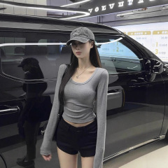 元熙 打底衫女330#早秋韩版修身短款圆领纯色百搭棉长袖内搭T恤