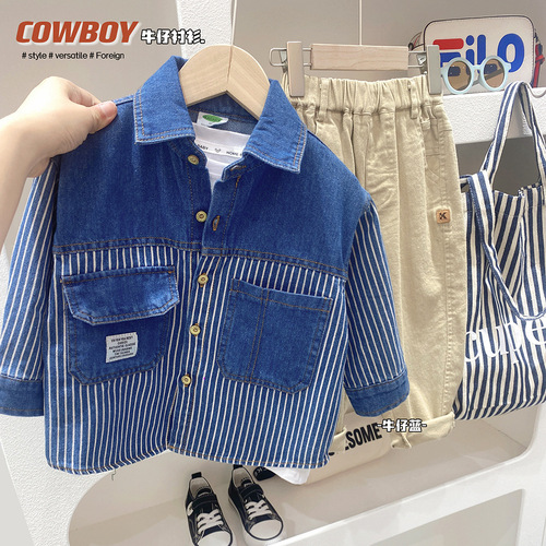 Boys denim shirt  autumn new children's long-sleeved casual jacket medium and large children thin shirt cardigan top