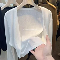 Белый короткий вязаный солнцезащитный кардиган из ледяного шелка для женщин, тонкая летняя юбка на подтяжках с тюлевым жакетом и блузкой с кондиционером