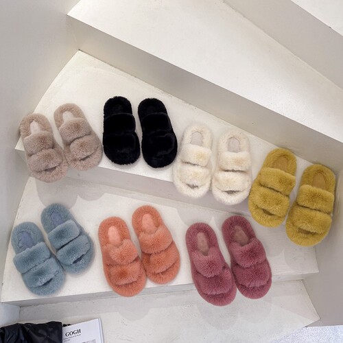  Autumn/Winter New Plush Slippers for Women, Home Warming Cotton Slippers, Casual Fashion, Outdoor Wear, Hairy Slippers for Women