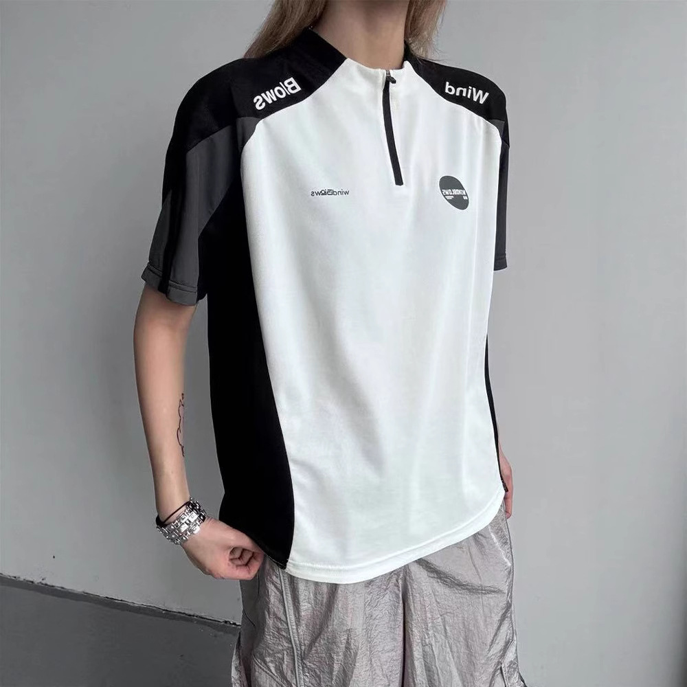 Half-Zip American Jersey Short-Sleeved Men's Summer Splicing Cool Quick-Drying T-Shirt Outdoor Fitness Sports Tennis Clothing