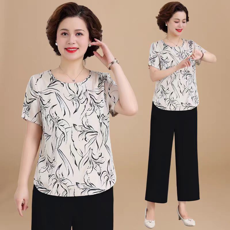 Mother 40-50 Years Old Fashionable New Summer Short-sleeved T-shirt New Middle-aged Women's Top Mother Gift