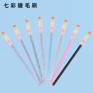 New 50 PCs/Pack Colorful Brush Head Nylon Cosmetic Brush Stick Eyebrow Comb Portable Disposable Solid Rod Eyelash Brush