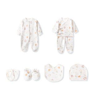 Infant Seven-Piece Spring & Fall Baby Clothes Set, Hat, Socks, Saliva Towel Combination, Category a Standard Seven-Piece Set