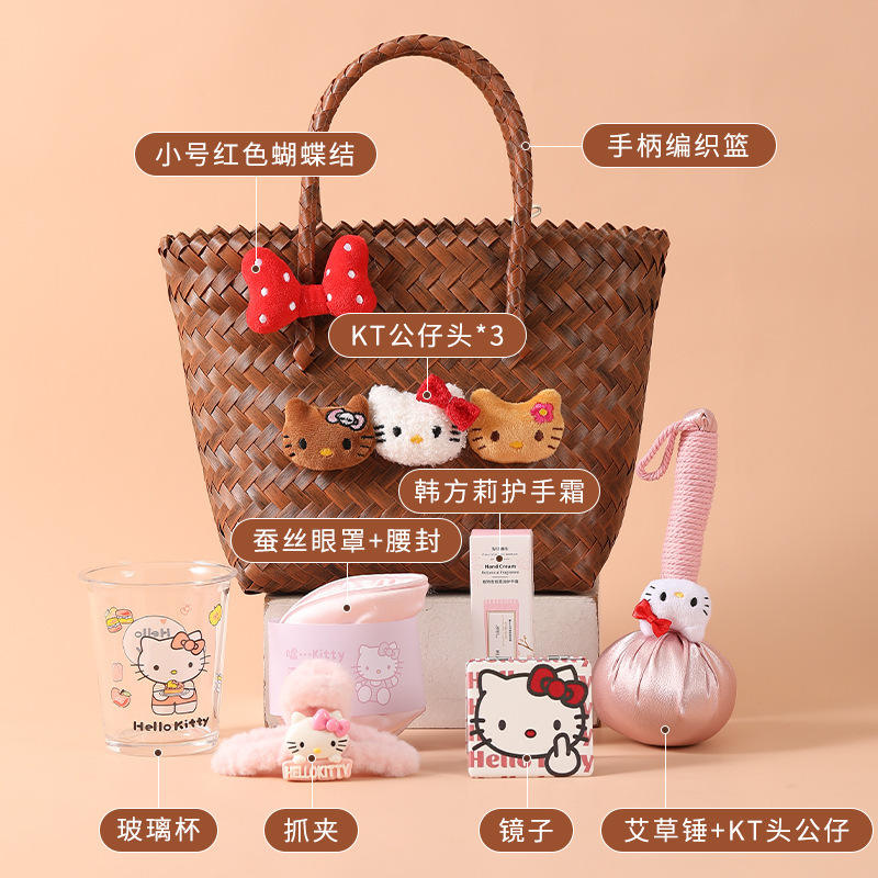 女性のブライズメイドのための結婚式の記念品、ガールフレンドのための実用的な小さなギフト、ハイエンドのKT猫編みバスケットギフトセット卸売|undefined