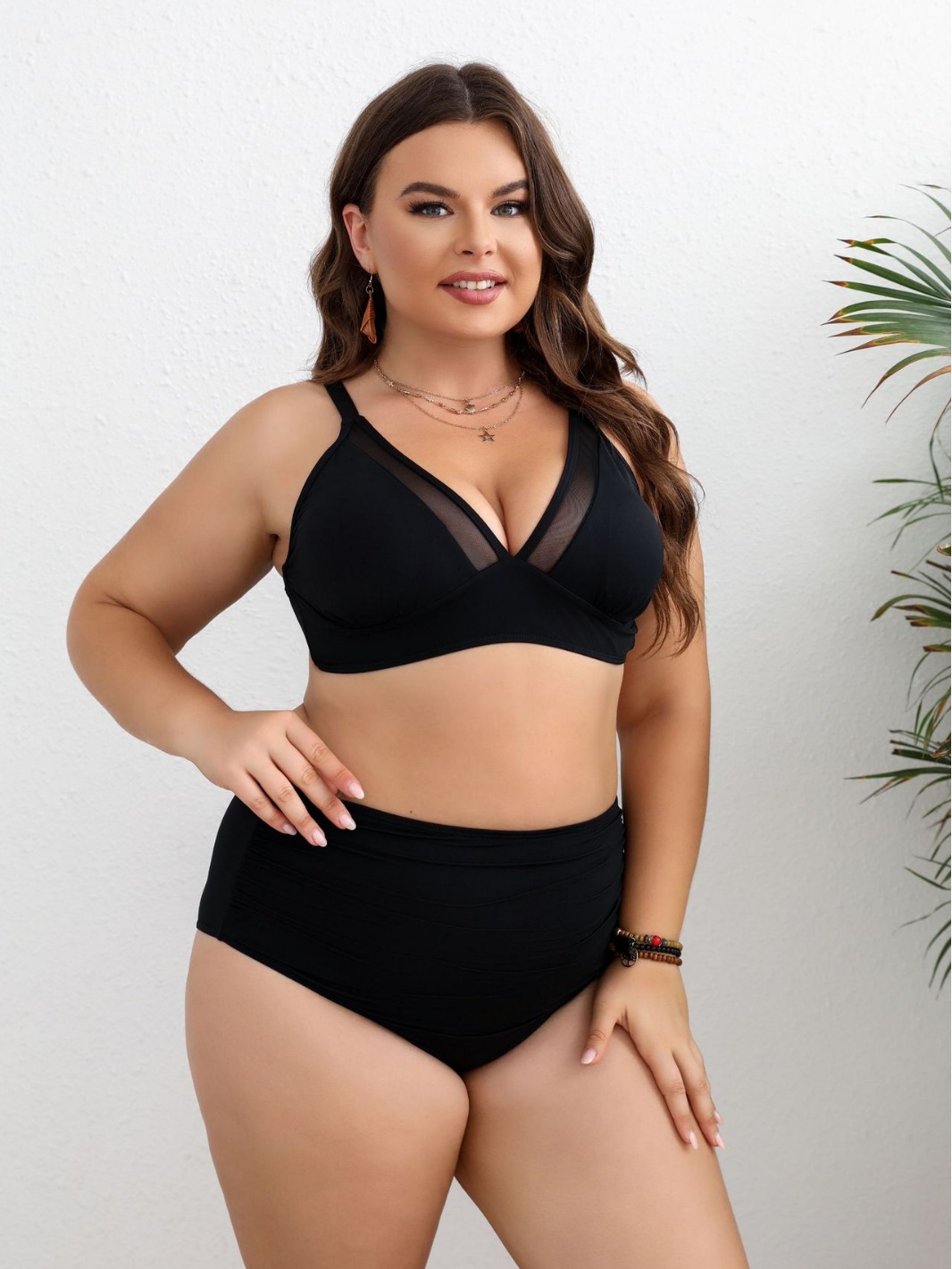Upanikés ajustados transfronterizos conservadores y sexy bikini de tamaño grande dividido trajes de baño de espalda image 3