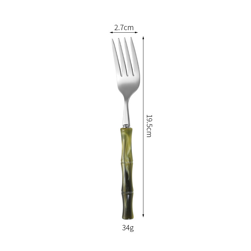 高颜值绿色亚克力竹节304不锈钢刀叉勺猫眼黄亚克力餐具酒店刀|undefined