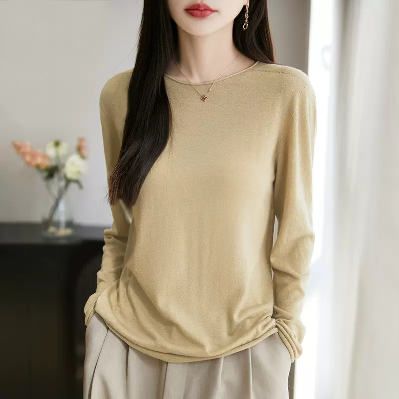 25新款水溶羊毛针织衫女士圆领套头纯色宽松气质休闲长袖打底上衣