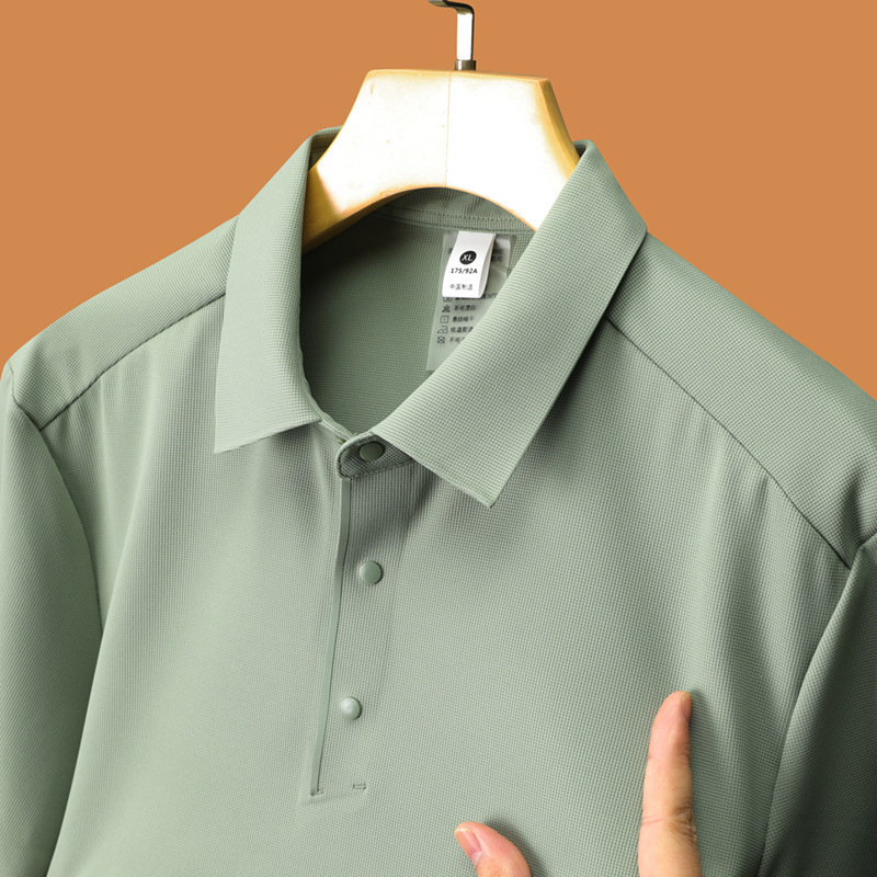 Waffle-Pattern Nylon T-Shirt for Men, Summer Thin Style, Business Casual, Middle-Aged Dad's Wear, Men's Sports Polo Shirt