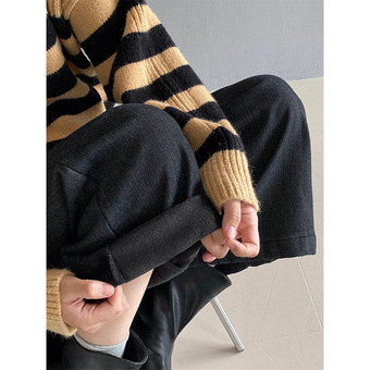 江左 新晋裤王 加绒直筒黑色高腰显瘦九分牛仔裤女冬百搭裤子6132