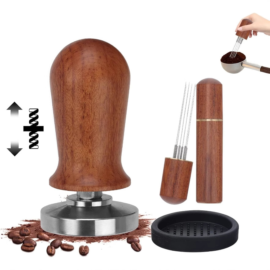 Venta caliente transfronteriza 304 juego de prensador de polvo elástico rojo de acero inoxidable 51mm juego de agujas de polvo de tela de máquina de café italiano