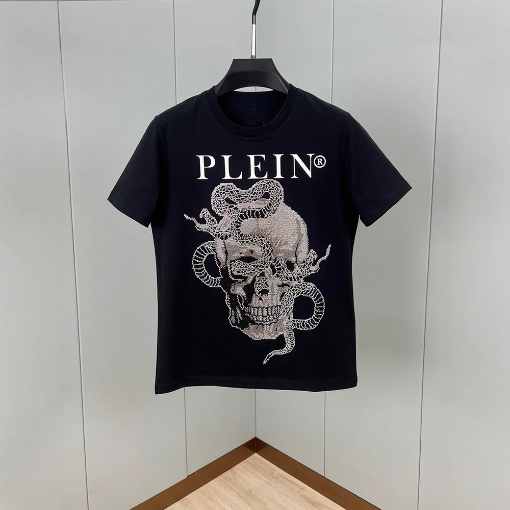 Philip PP marca de moda europea y americana cuello redondo camiseta de manga corta hombres verano calavera serpiente letra impresión media manga