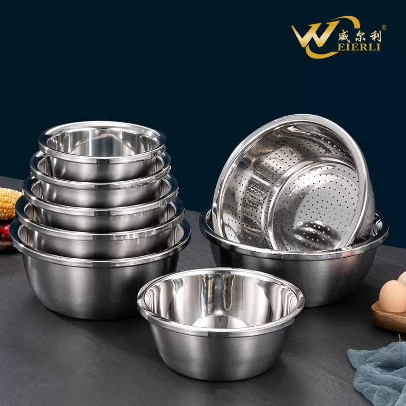 不锈钢调料缸沥水洗水果料理家用打蛋和面洗米筛厨房304不锈钢盆