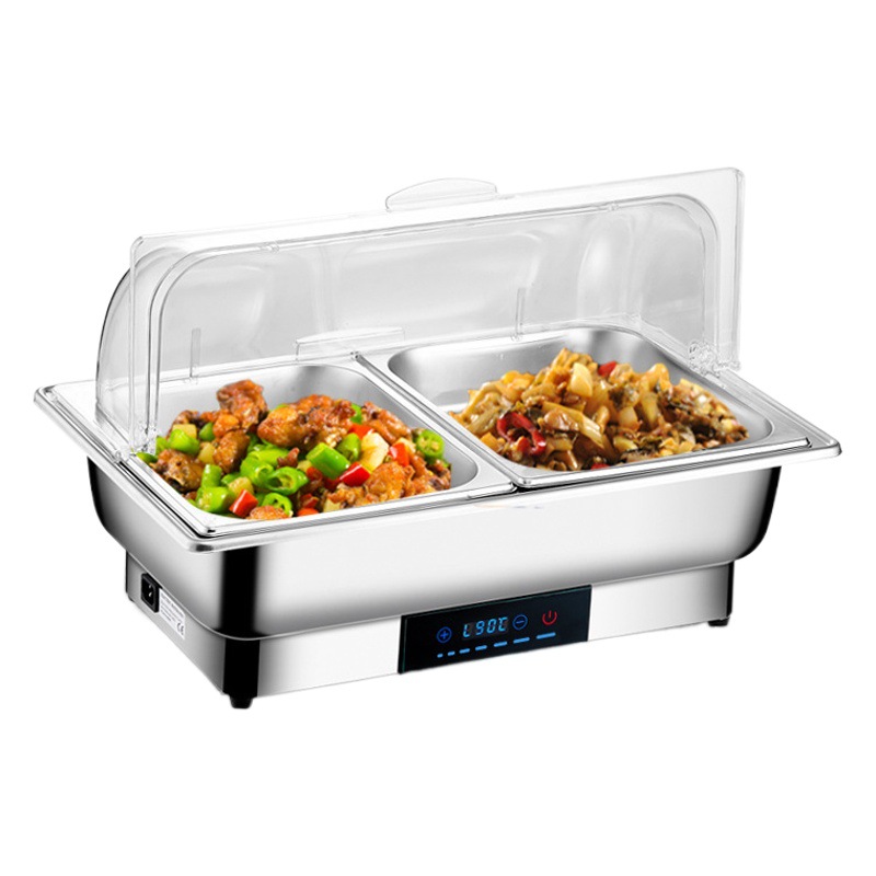Stainless Steel Electric Heating Buffet Stove Flip Visible Breakfast Heat Preservation Stove Thickened Hotel Tableware Square Buffet Stove