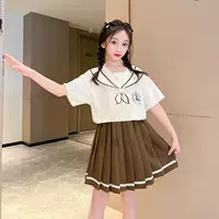 Новый летний модный и стильный костюм из двух предметов для девочек в студенческом стиле для детей старшего возраста и девочек, летнее платье с короткой юбкой и короткими рукавами