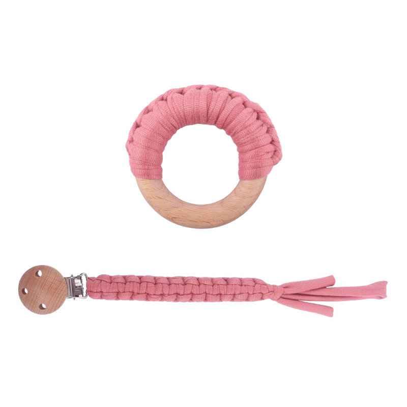 Nuevo bebé suministros haya clip calmante bebé algodón tejido chupete cadena haya anillo mordedor juguete traje