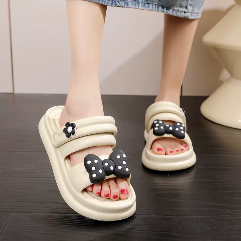 踩屎感凉鞋女2025新款夏季外穿百搭休闲罗马可爱蝴蝶结运动沙滩鞋