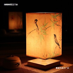 中国式シンプル国風実木レトロ寝室ベッドサイドランプ国風装飾茶楼レトロ暖光小電気スタンド