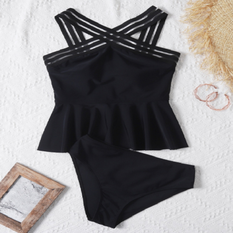 Sexy and minimalist bikini for women's summer 2024 new solid color strapless tight fitting quick drying split swimsuit_voghion.com