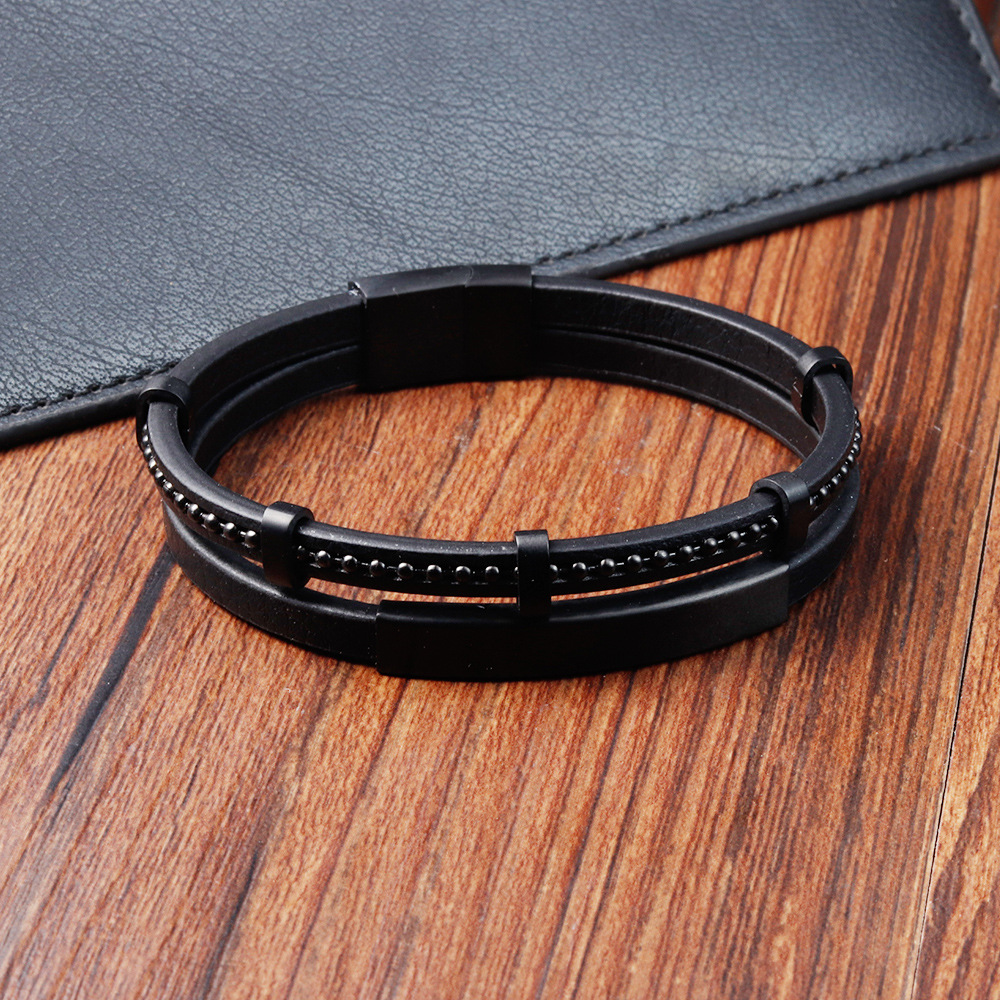 Simple Style Style Simple Style 316L Stainless Steel  Leather Solid Color Black Men Cord & Leather Bracelets