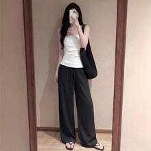 黑色天丝亚麻直筒裤女夏季2026新款高腰宽松小个子休闲棉麻阔腿裤