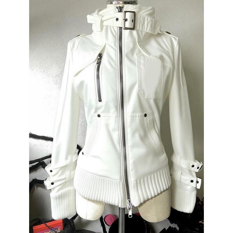 Bach Old Testament Autumn Vintage Style White Workwear Stand Collar Jacket for Women American Retro Top Bach Old Testament Autumn Vintage Style White Workwear Stand Collar Jacket for Women American Retro Top