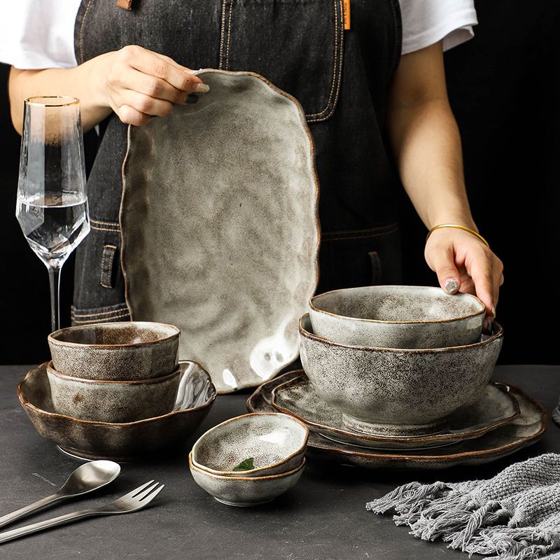 Japanese -style stone pattern tableware retro disk Personal creative…