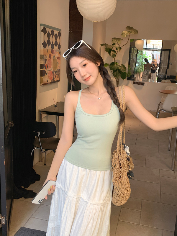 韩系新款纯色工字背心女自带胸垫修身显瘦吊带夏季百搭无袖小上衣|undefined