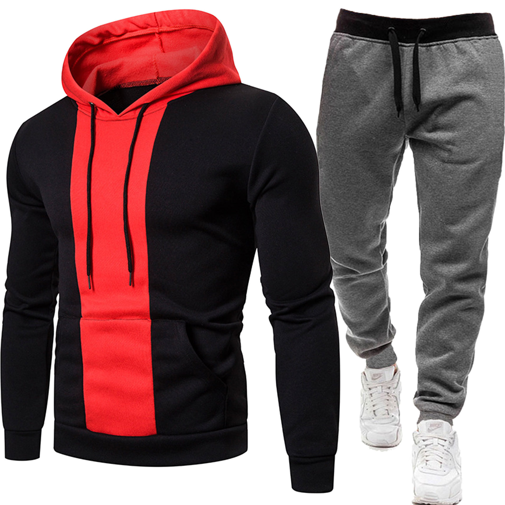 2024 höst och vinter nytt casual huvjacka herr europeisk storlek färgblockerad sweatshirt set_voghion.com