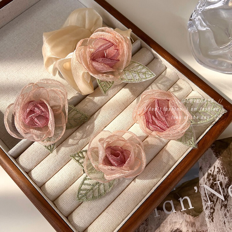 Summer Fairy Flower Mori Style Pink Hairpin Temperament Gentle Hairband Headline Camellia Hair Accessories Brooch for Women Summer Fairy Flower Mori Style Pink Hairpin Temperament Gentle Hairband Headline Camellia Hair Accessories Brooch for Women