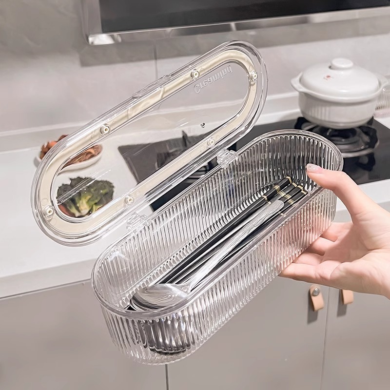 ホームキッチンライト高級防塵大容量カバー付き食器スプーン多機能キッチン箸ケージ箸収納ボックス|undefined