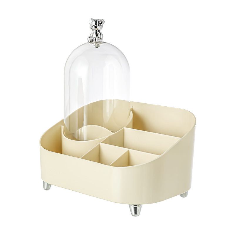 Caja de almacenamiento de cosméticos, tocador, lápiz labial de escritorio, productos para el cuidado de la piel, almacenamiento de compartimentos, cepillo de maquillaje con tapa, caja de acabado transparente