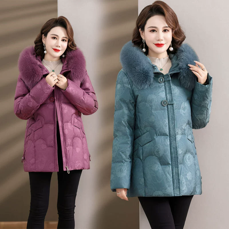 Женская зимняя одежда среднего возраста, материнский белый пуховик на утином пуху 2023, новое зимнее пальто для женщин среднего и пожилого возраста
