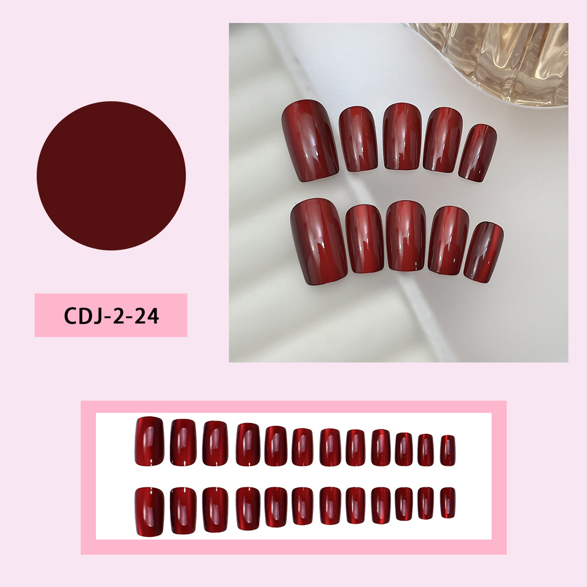 Comercio exterior desgaste uñas rojo color sólido sangre rojo ojo de gato manicure cuadrado europeo corto desgaste uñas productos terminados