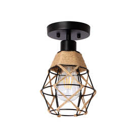 跨境田园铁艺吸顶灯竹艺笼子吸顶灯过道走廊餐厅民宿卧室麻绳灯具