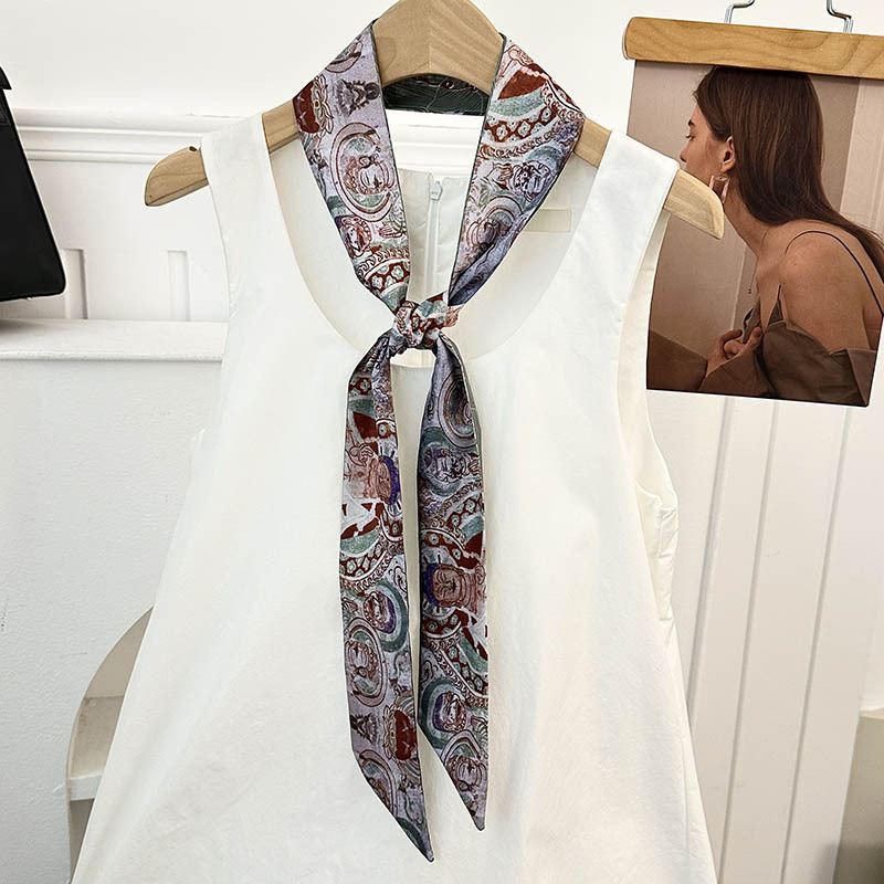 Pañuelo de seda largo, sentido de alta calidad, bufanda de estilo chino retro, pañuelo en la cabeza, cinturón para el cabello, cinta para atar, cinturón decorativo