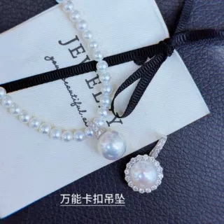 诸暨轻奢风奶嘴太阳花tian然淡水珍珠万能扣设计百搭纯银吊坠项链