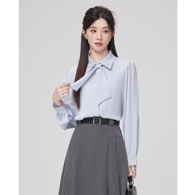 2026 Early Spring New Style Professional Workwear Women's Teacher Qualification Interview Shirt Formal Occasion Blue Ribbon Top 2026 Early Spring New Style Professional Workwear Women's Teacher Qualification Interview Shirt Formal Occasion Blue Ribbon Top