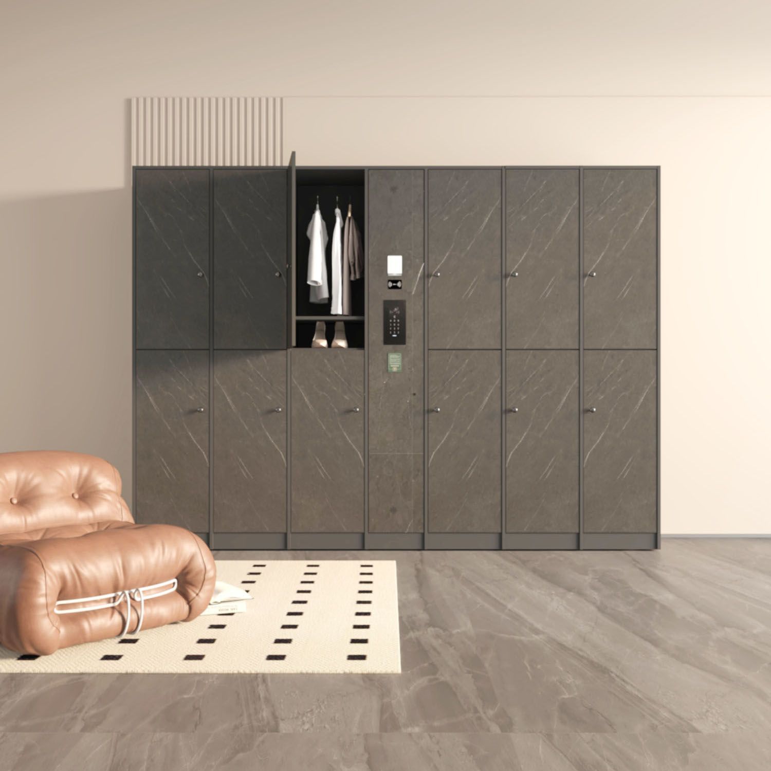 多功能木质储物柜人脸识别存包柜超市储存柜密码柜指纹开门柜工业